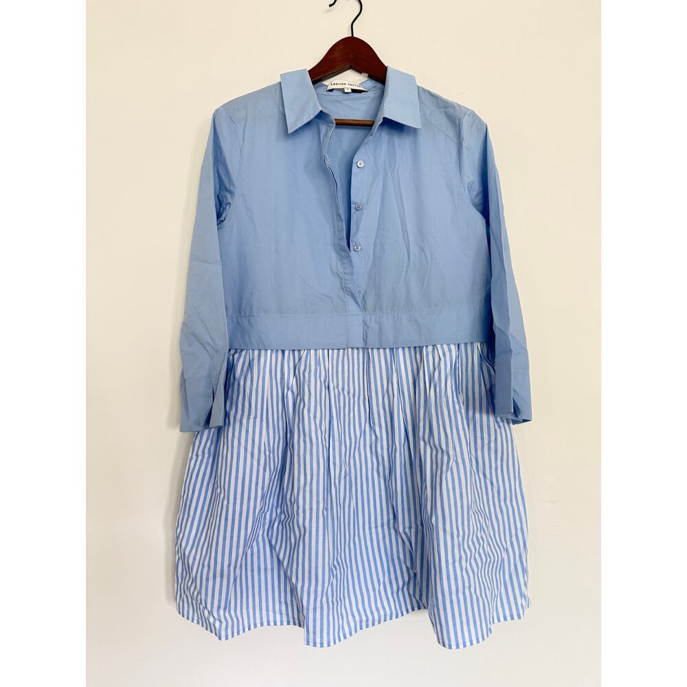 English Factory Stripe Contrast Shirt Mini Dress in Blue Size S - Picture 3 of 8